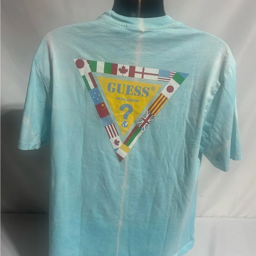 GUESS Originals Blue Tie-Dye Summer Games International Flag T-Shirt Size Small - Picture 6 of 13